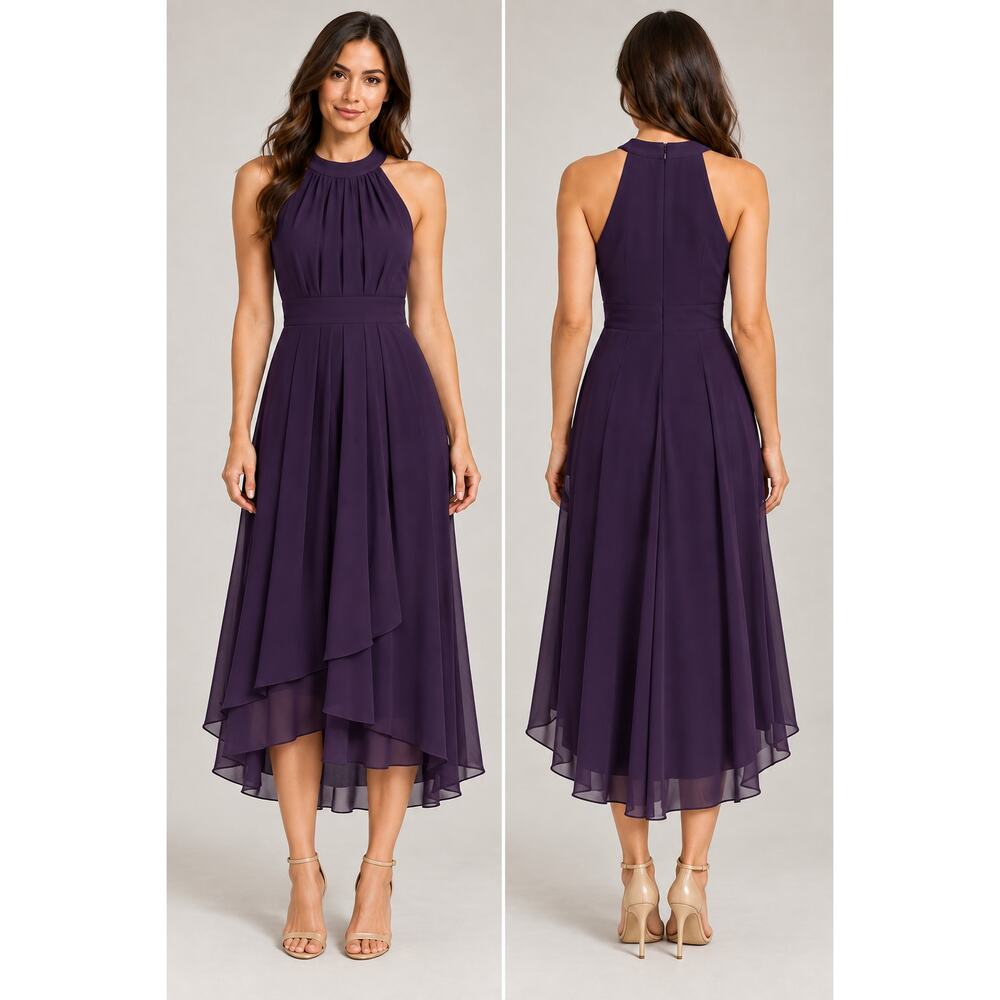Ever-Pretty Purple Halter High Low Chiffon Dress Size 4 NWT